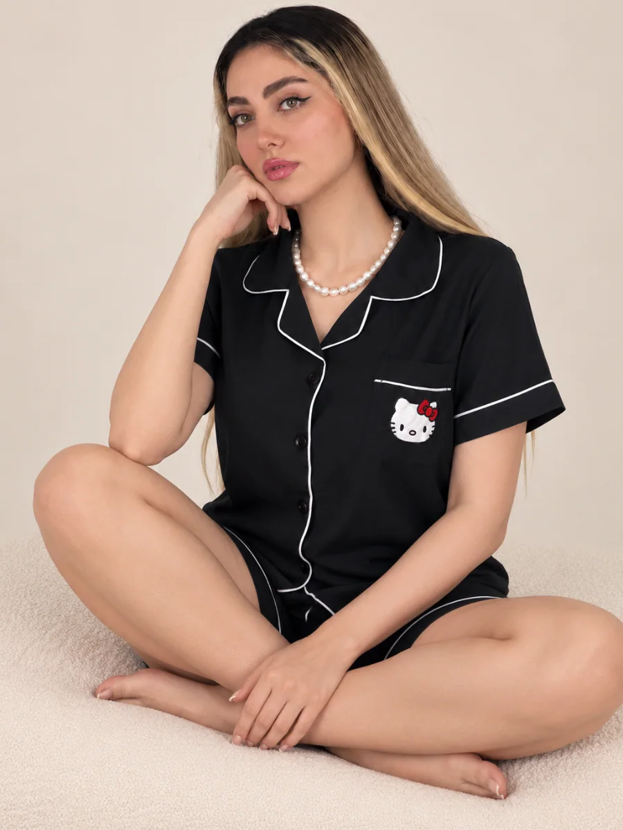 پیراهن شلوارک نخی مشکی